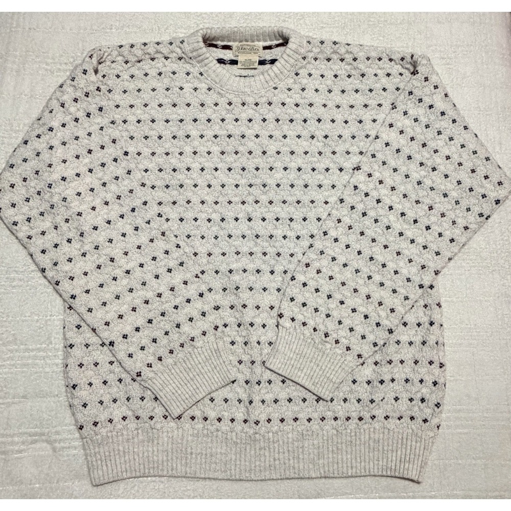 Vintage St. Johns Bay Sweater Mens XL Beige‎ Pullover Birds Eye Grandpa Core